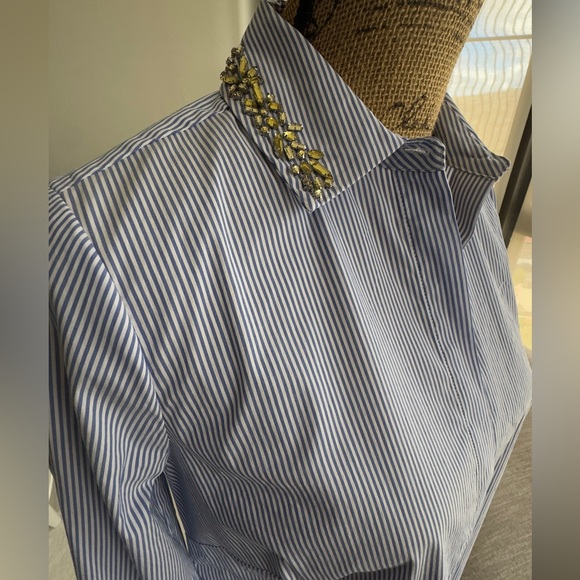Saks Fifth Avenue Blue Pinstripe Dress Shirt - Picture 7 of 12